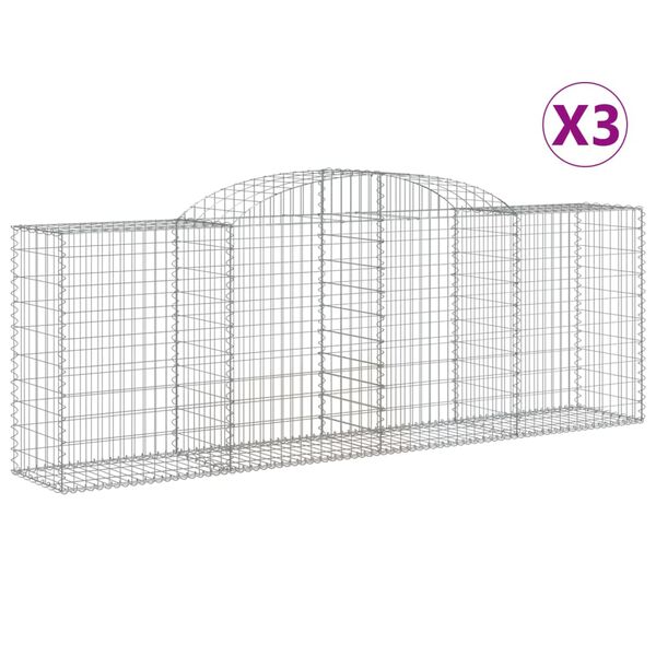 vidaXL Obokana gabionska košara 3kos 300x50x100/120cm pocinkano železo