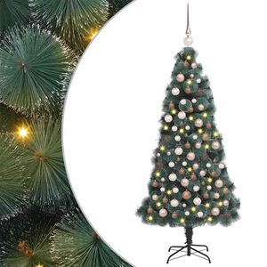 vidaXL Umjetna predsvetljena božićna jelka s kompletom kroglica 120 cm