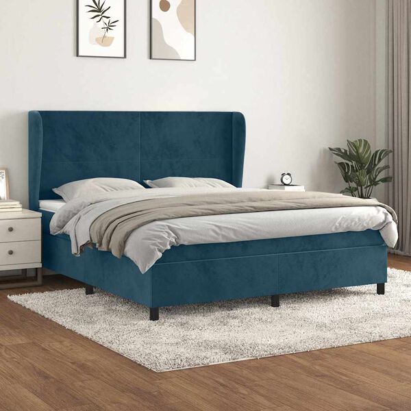vidaXL Box spring postelja z vzmetnico temno modra 180x200 cm žamet