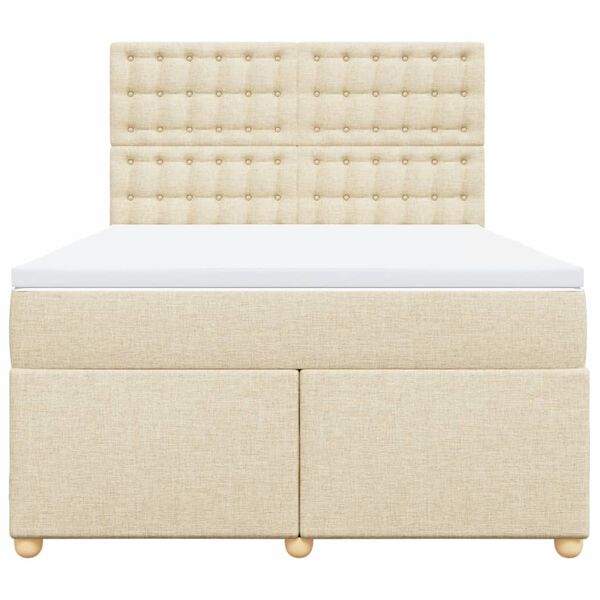 vidaXL Box spring postelja z vzmetnico krem 140x200 cm blago