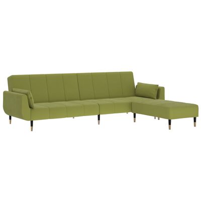 vidaXL Kavč dvosed z ležiščem, stolčkom in blazinama sv. zelen žamet