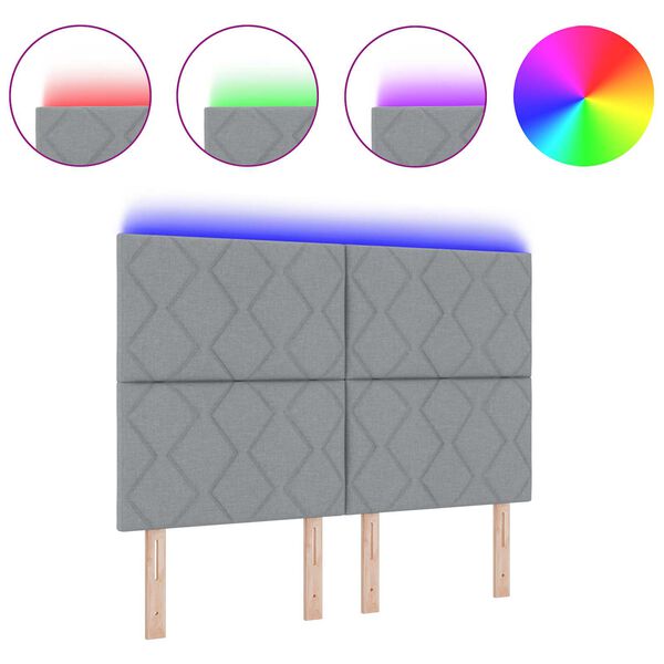 vidaXL Vzglavje z LED lučmi z vzglavjem Svetlo siva 144 cm blago