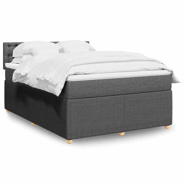vidaXL Box spring postelja z vzmetnico temno siva 140x200 cm blago