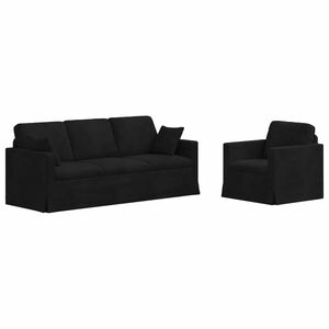 vidaXL Kavčna garnitura 2 pcs Črna 198 x 78 x 80 cm Žamet