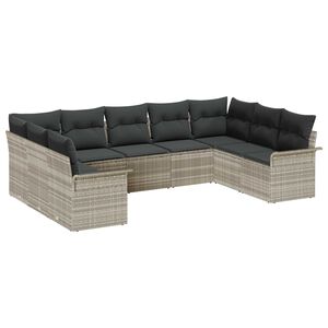 vidaXL Vrtna sedežna garnitura 9 pcs Svetlo siva poli ratan
