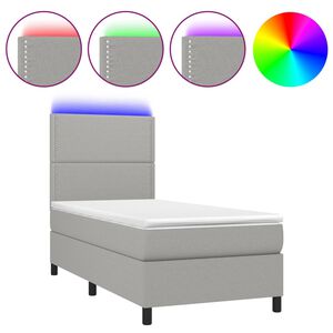 vidaXL Box spring postelja z vzmetnico LED svetlo siva 90x190 cm blago