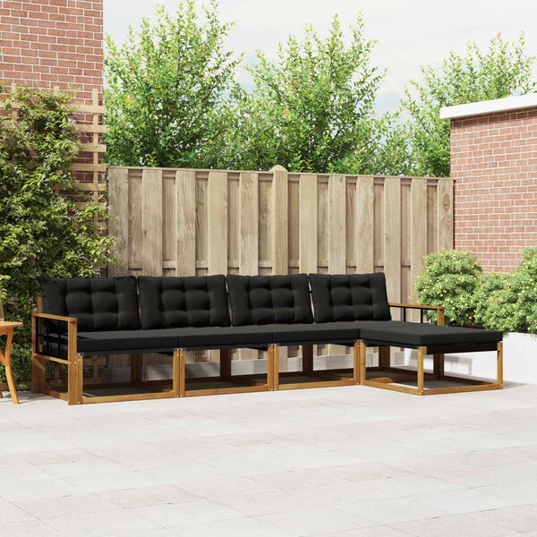 vidaXL Zunanja garnitura za sedenje z blazino 5 pcs Naravna in črna