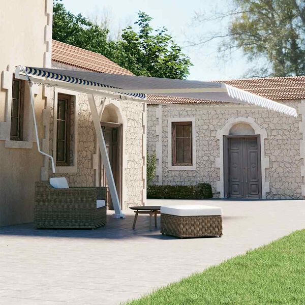 vidaXL Prostostoječa avtomatska tenda 400x300 cm modra/bela