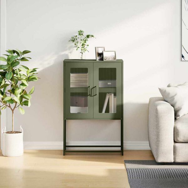 vidaXL Highboard Olive Green 68x39x107 cm Jeklo