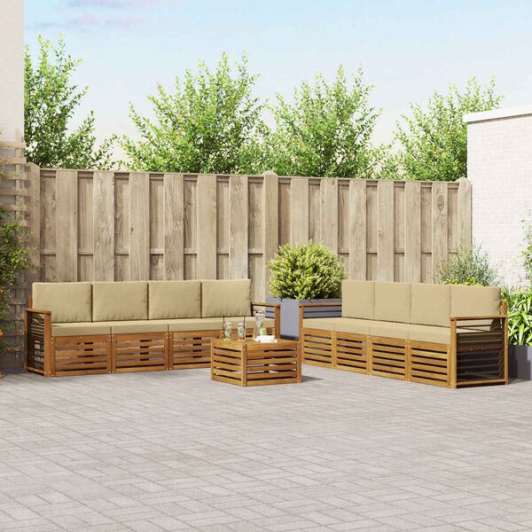 vidaXL Sedežne garniture 9 pcs Naravna in bež Masiven les akacije