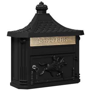 vidaXL Stenska Po&scaron;tna &Scaron;katla Črna 40,5 x 16 x 45 cm Lit aluminij
