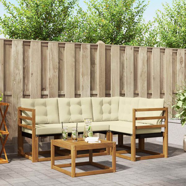 vidaXL Zunanja garnitura za sedenje z blazino 5 pcs Naravna in smetana