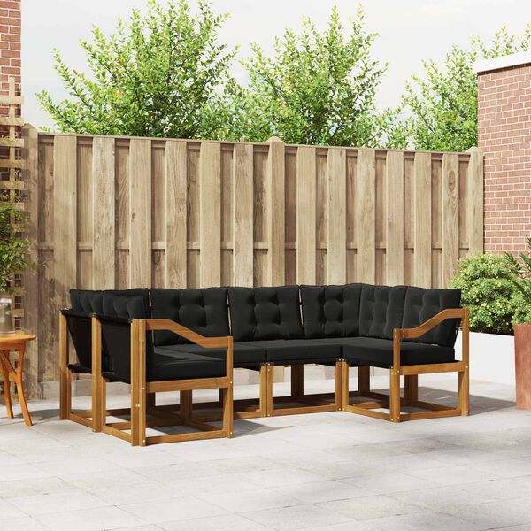 vidaXL Zunanja garnitura za sedenje z blazino 6 pcs Naravna in črna