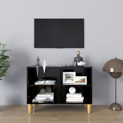 vidaXL TV omarica s trdnimi lesenimi nogami črna 69,5x30x50 cm