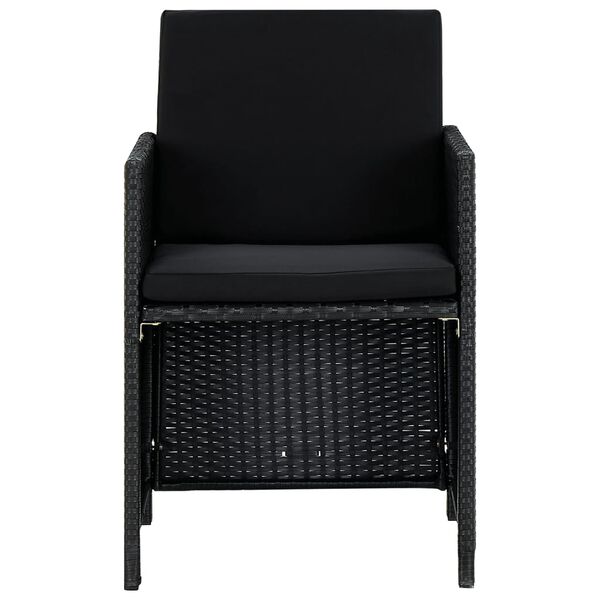 vidaXL Zunanja jedilna garnitura z blazinami 9-delna poli ratan črna