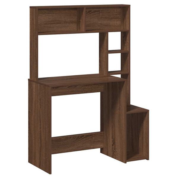 vidaXL Pisalna miza s policami rjav hrast 100x45x140 cm inž. les