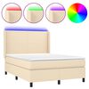 vidaXL Box spring postelja z vzmetnico LED krem 140x190 cm blago