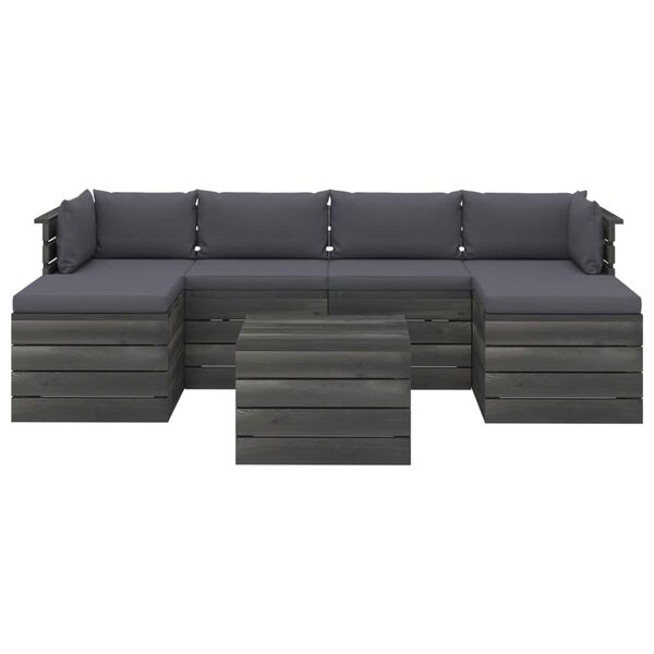 vidaXL Vrtna garnitura iz palet 7-delna z blazinami trdna borovina