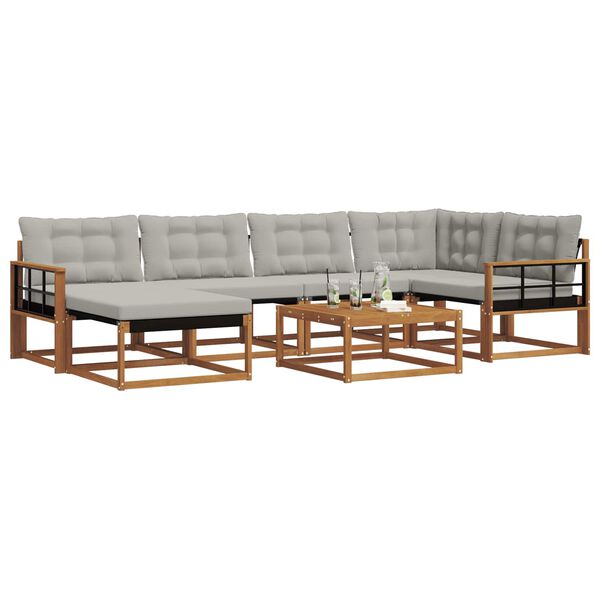 vidaXL Zunanja garnitura za sedenje 7 pcs Naravna in svetlo siva