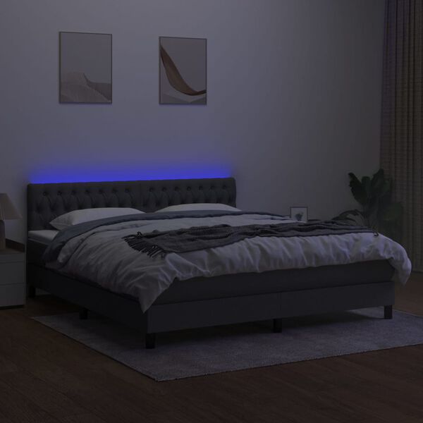 vidaXL Box spring postelja z vzmetnico LED temno siva 160x200 cm blago