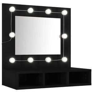 vidaXL Omarica z ogledalom in LED lučkami črna 60x31,5x62 cm