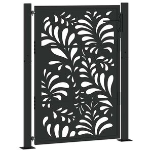 vidaXL Vrtna vrata črna 100x125 cm jeklena valovita oblika