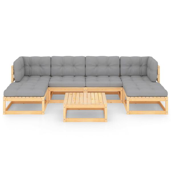 vidaXL Vrtna sedežna garnitura 7-delna z blazinami trdna borovina