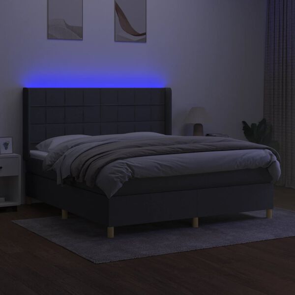 vidaXL Box spring postelja z vzmetnico LED temno siva 160x200 cm blago