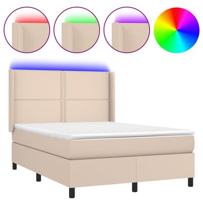 vidaXL Box spring postelja z vzmetnico LED kapučino 140x200 cm