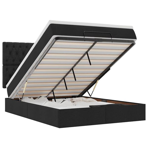 vidaXL Otomanska postelja z vzmetnico & LEDs črna 140x190 cm