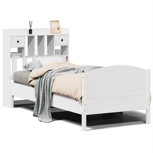 vidaXL Knjižna postelja brez vzmetnice bela 75x190 cm trdna borovina