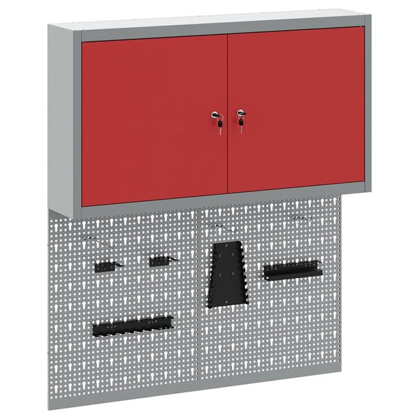 vidaXL Komplet omare in pegboard 3 pcs Rdeča 100 x 20 x 115 cm Jeklo