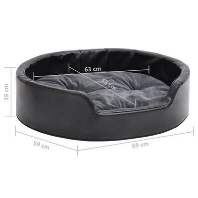vidaXL Pasja postelja črna in temno siva 69x59x19 cm pliš in um. usnje