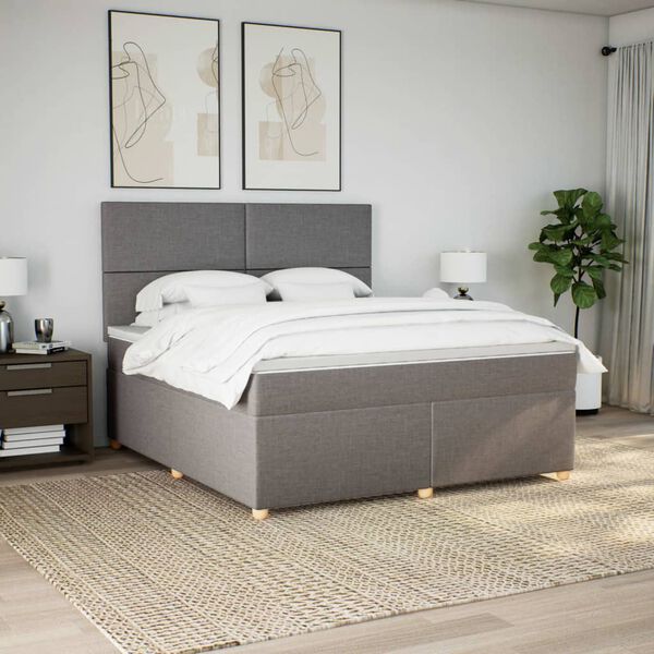 vidaXL Box spring postelja z vzmetnico taupe 180x200 cm blago
