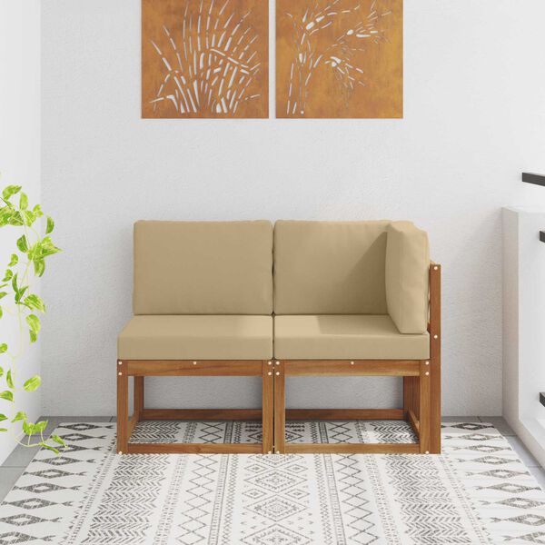 vidaXL Zunanji srednji in kotiček kavč z blazino 2 Kos Naravna in bež