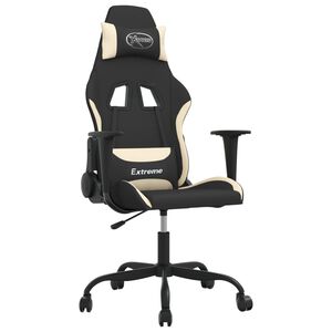 vidaXL Masažni gaming stol črno in krem blago