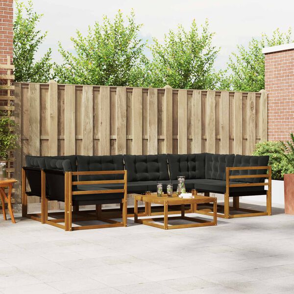 vidaXL Zunanja garnitura za sedenje z blazino 7 pcs Naravna in črna