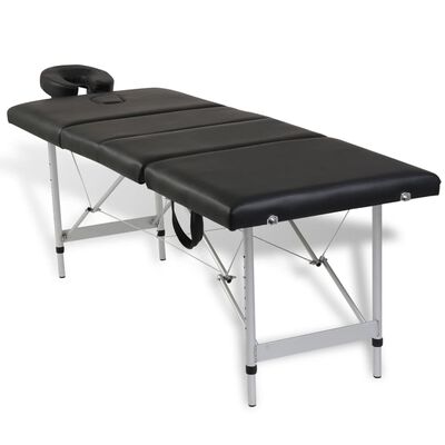 vidaXL Zložljiva masažna miza 4 cone z aluminijastim okvirjem črna