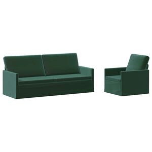 vidaXL Kavčna garnitura 2 pcs Temno zelena Žamet