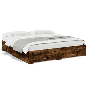 vidaXL Posteljni okvir s predali dimljen hrast 200x200 cm inž. les