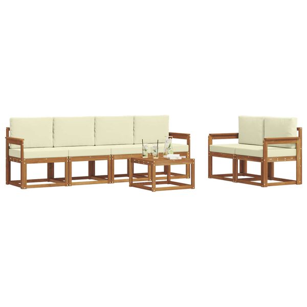 vidaXL Zunanja garnitura za sedenje z blazino 7 pcs Naravna in smetana