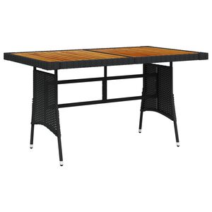 vidaXL Vrtna miza črna 130x70x72 cm poli ratan in trden akacijev les