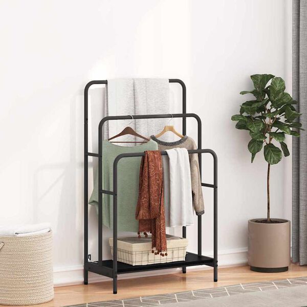 vidaXL Su&scaron;ilnik za oblačila s polico Črna Orehovina 60 x 30 x 100,5 cm