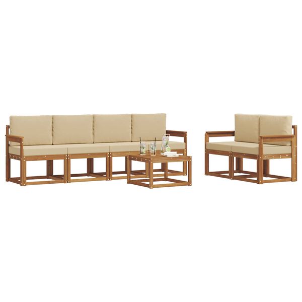 vidaXL Zunanja garnitura za sedenje z blazino 7 pcs Naravna in bež