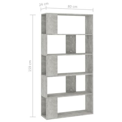vidaXL Knjižna omara/paravan betonsko siva 80x24x159 cm iverna plošča