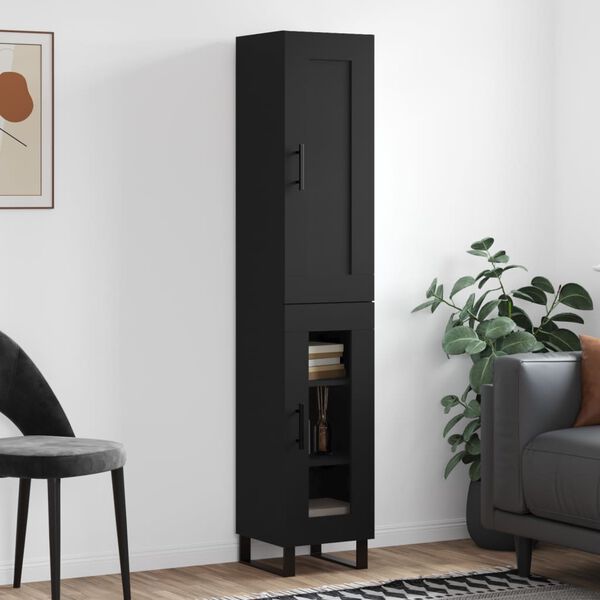 vidaXL Visoka omara črna 34,5x34x180 cm inženirski les