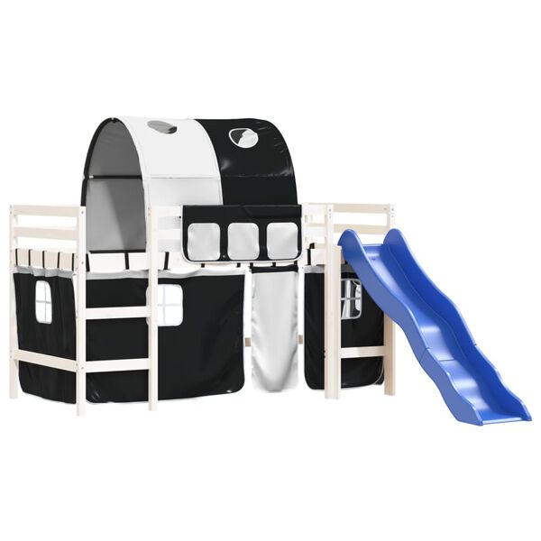 vidaXL Otro&scaron;ki pograd s tunelom bel in črn 90x200 cm trdna borovina