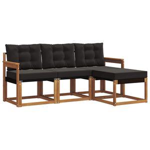 vidaXL Zunanja garnitura za sedenje z blazino 4 pcs Naravna in črna