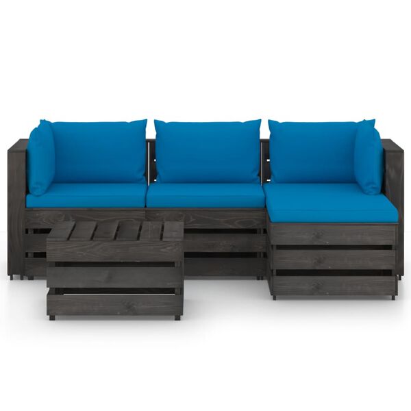 vidaXL Vrtna sedežna garnitura 5-delna z blazinami siv impregniran les