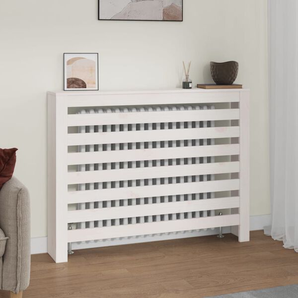 vidaXL Pokrov za radiator bela 108,5x19x84 cm trdna borovina